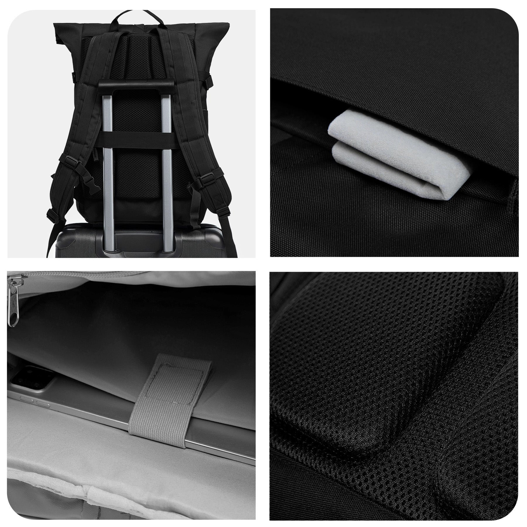 Rolltop Rucksack gross - Backpack SONS OF ALOHA schwarz Laptop-Fach Schuh-Fach