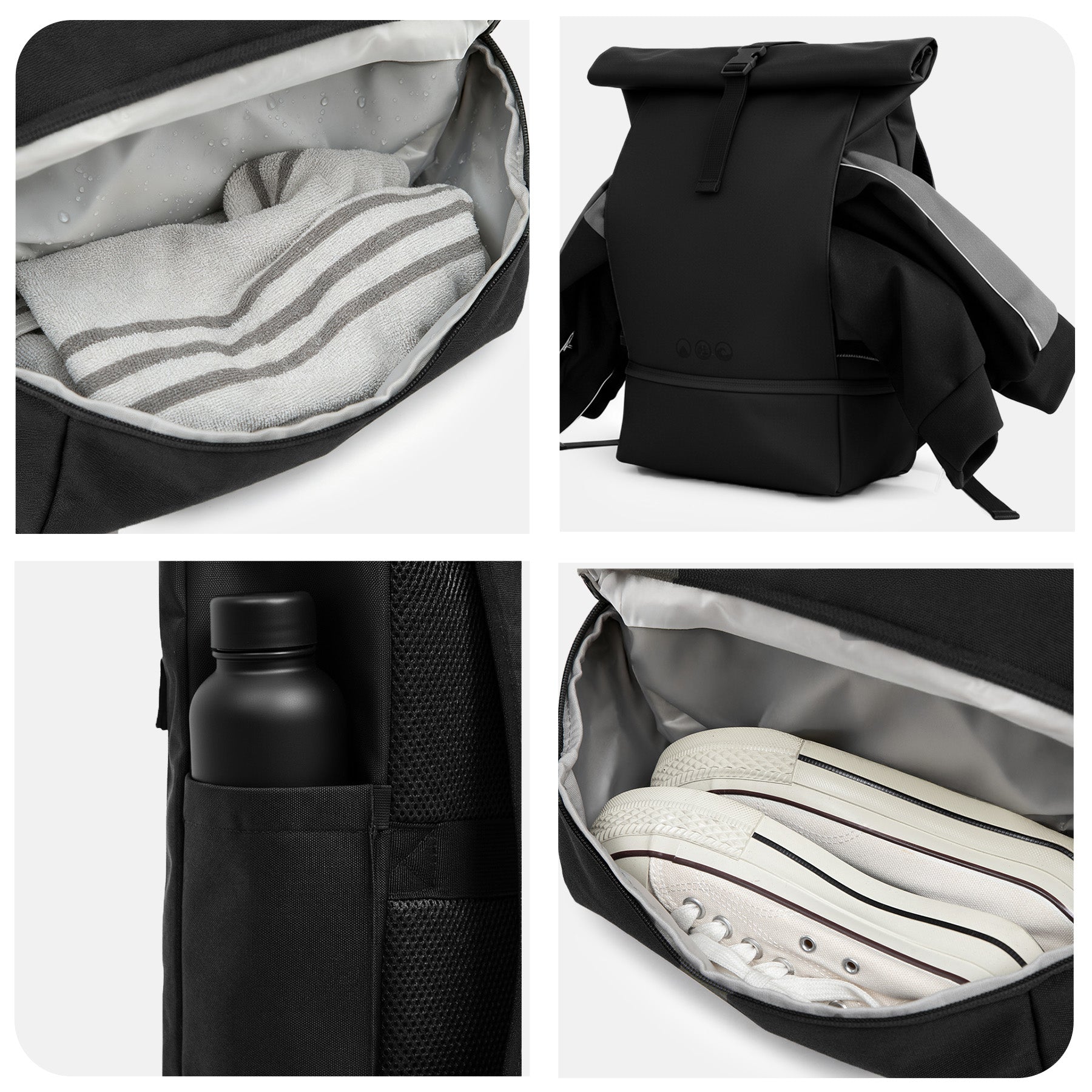 Rolltop Rucksack gross - Backpack SONS OF ALOHA schwarz Laptop-Fach Schuh-Fach