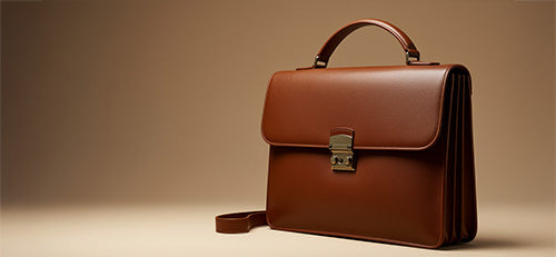 Close-Up einer Aktentasche aus Leder für Damen in braun
