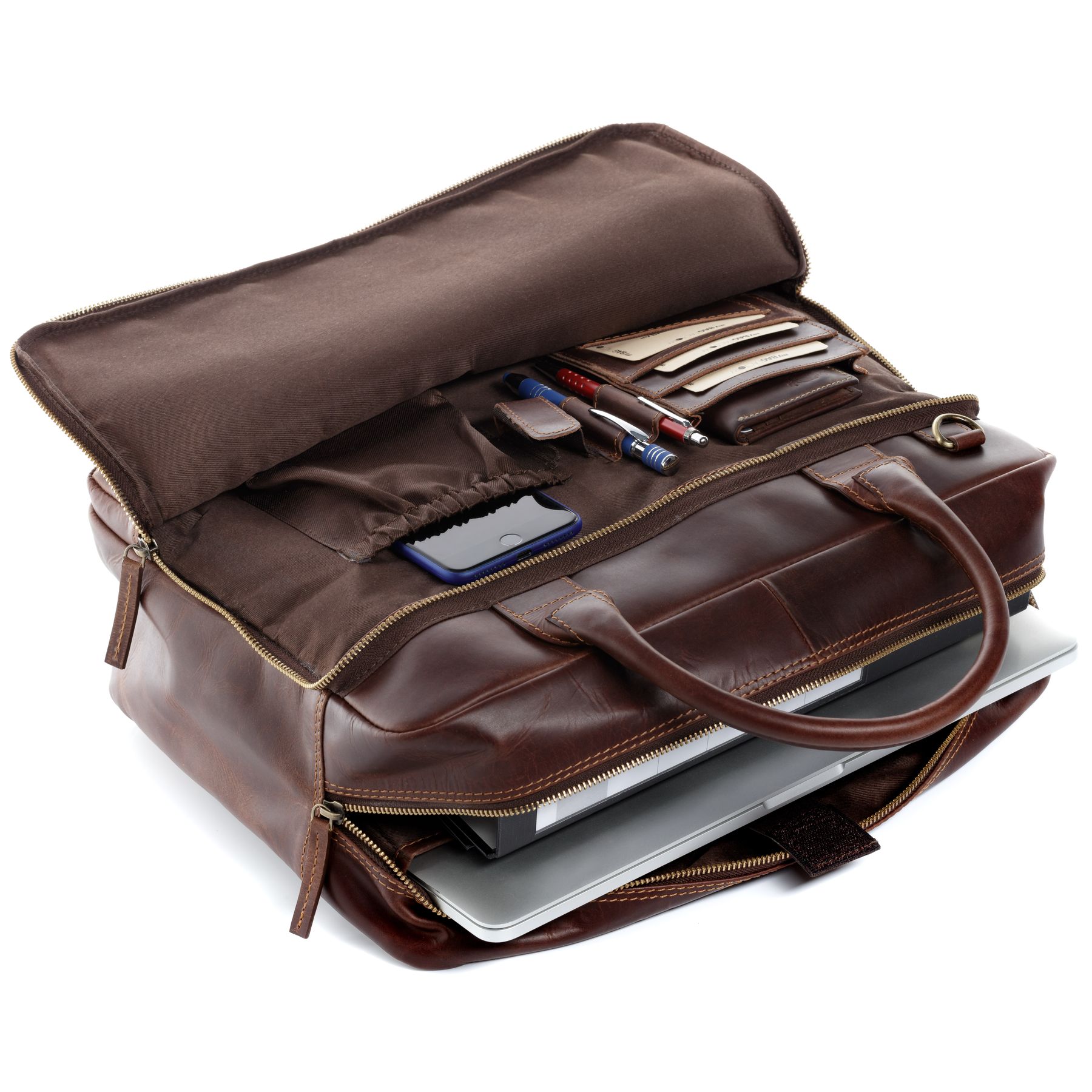 SID & VAIN Laptoptasche Leder XXL RYAN braun-cognac 16054