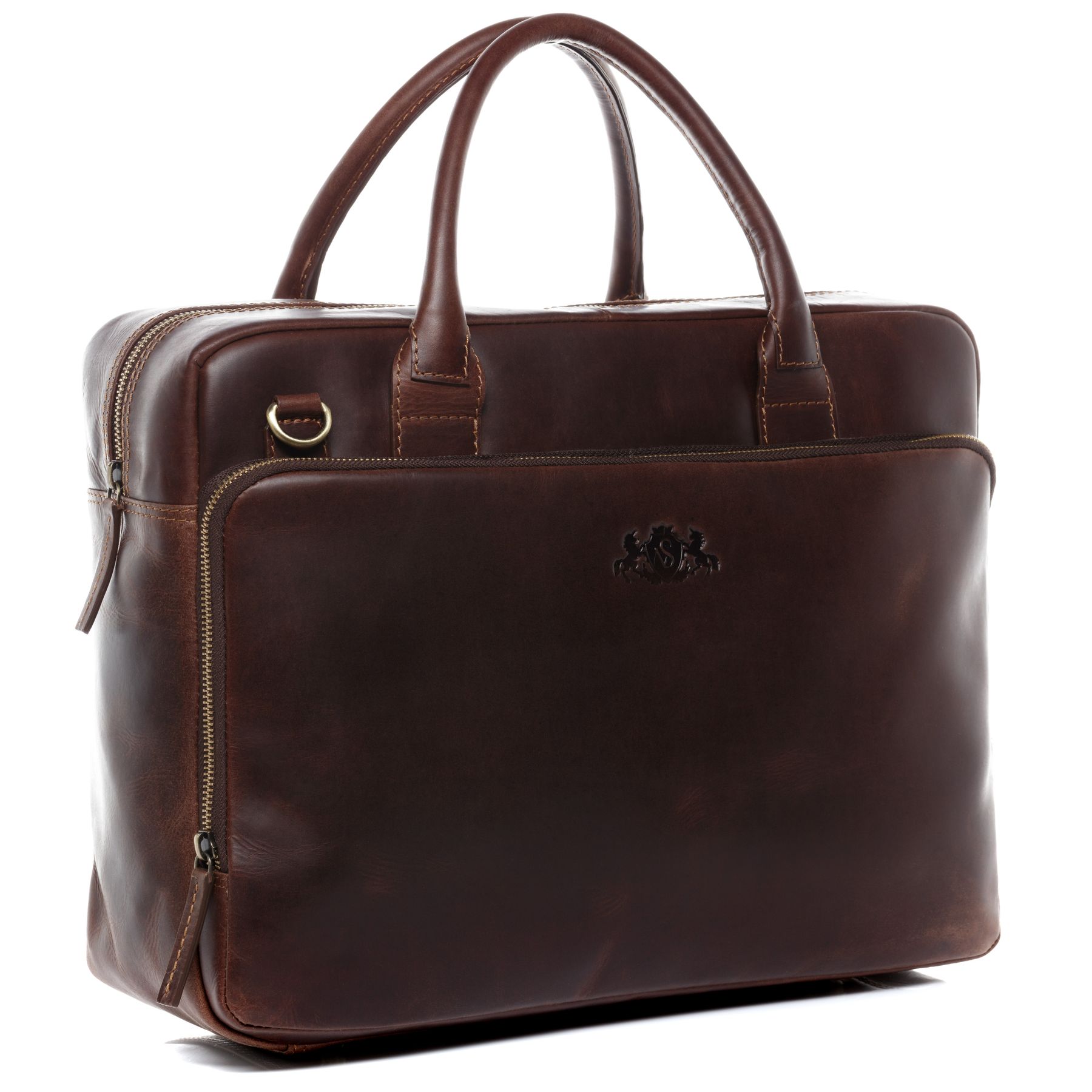 SID & VAIN Laptoptasche Leder XXL RYAN braun-cognac 16056