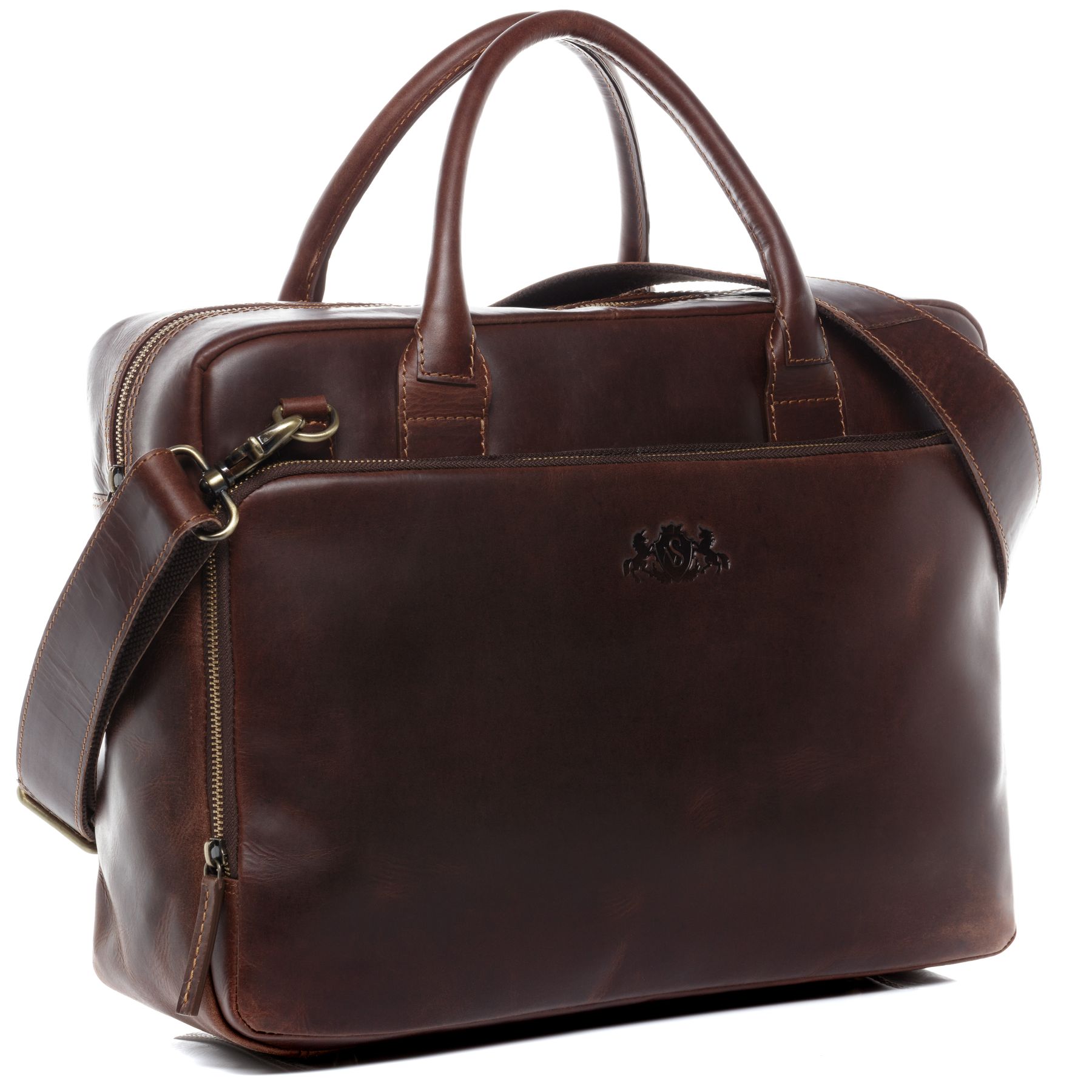 SID & VAIN Laptoptasche Leder XXL RYAN braun-cognac 16059