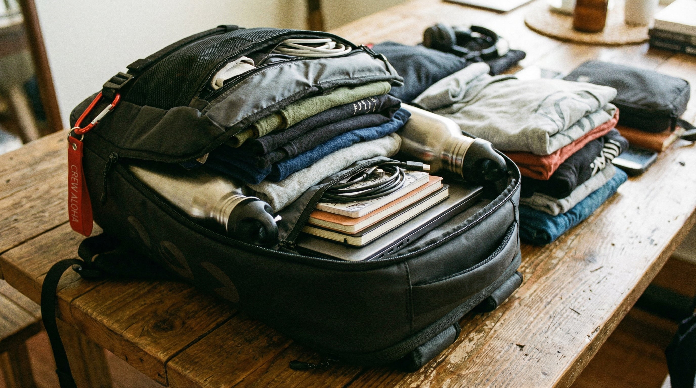 rucksack-wird-mit-maximalen-sachen-beladen