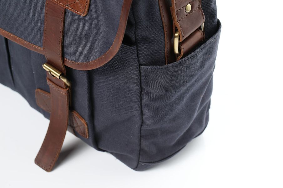 Laptoptasche Canva und Leder blau